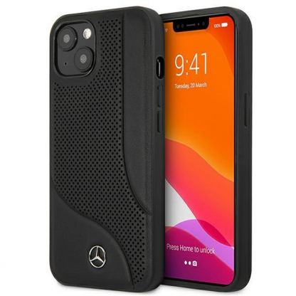Mercedes Perforated Area Genuine Leather Hard Case - дизайнерски кожен кейс (естествена кожа) за iPhone 13 (черен)