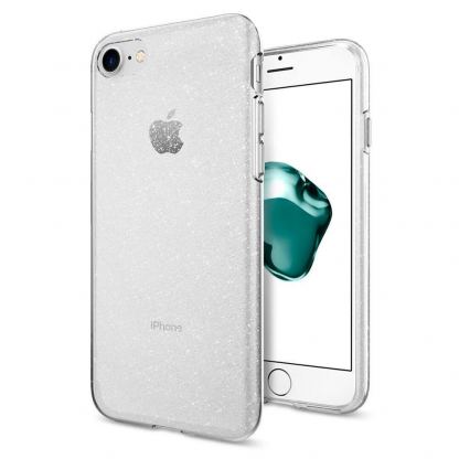 Spigen Liquid Crystal Glitter Case - тънък силиконов (TPU) калъф за iPhone SE (2020), iPhone 8, iPhone 7 (прозрачен) 