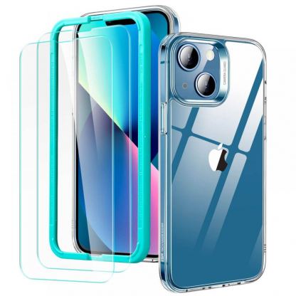 ESR Classic Hybrid Protection Set - хибриден удароустойчив кейс и 2 броя стъклено защитно покритие за дисплея на iPhone 13 (прозрачен)