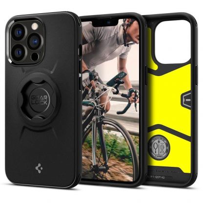 Spigen GearLock Bike Mount Case - хибриден удароустойчив кейс с вграден GearLock механизъм за iPhone 13 Pro (black)