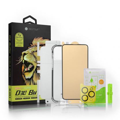 Bestsuit D30 Buffer 6 in 1 Set - комплект удароустойчив кейс, хибридно стъклено защитно покритие за дисплея, стъкленo защитно покритие за камерата и покритие за гърба за iPhone 13 Pro