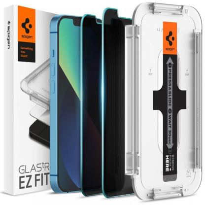 Spigen Glass.Tr Ez Fit Privacy Tempered Glass - калено стъклено защитно покритие с определен ъгъл на виждане за дисплея за iPhone 13, iPhone 13 Pro (2 броя)