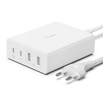 Belkin Boost Charge Pro 4-Port GaN Charger 108W - захранване за ел. мрежа за лаптопи, смартфони и таблети с 2xUSB и 2xUSB-C изходи с технология за бързо зареждане (бял)