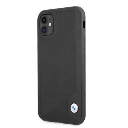 BMW Signature Leather Debossed Stripes Leather Case - кожен кейс (естествена кожа) за iPhone 11 (черен)