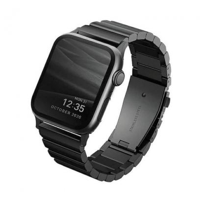Uniq Strova Stainless Steel Band - стоманена каишка за Apple Watch 42мм, 44мм, 45мм (тъмносив)