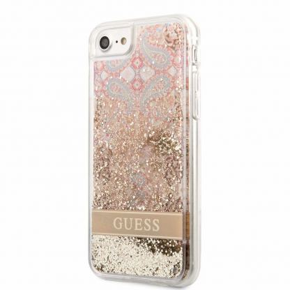 Guess Liquid Glitter Paisley Case - дизайнерски кейс с висока защита за iPhone SE (2022), iPhone SE (2020), iPhone 8, iPhone 7 (златист)