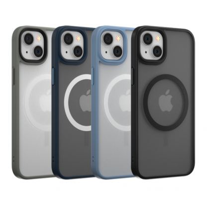 Comma Joy Elegant Metal Anti-shock case - хибриден кейс с висока степен на защита с MagSafe за iPhone 14 (прозрачен-син)