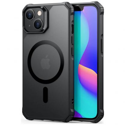 ESR Air Armor HaloLock MagSafe Case - хибриден удароустойчив кейс с MagSafe за iPhone 14, iPhone 13 (черен-мат)