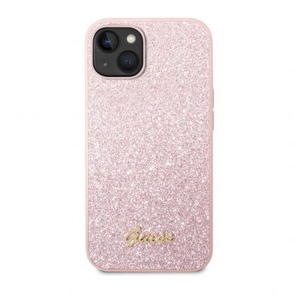 Guess Glitter Flakes Metal Logo - хибриден удароустойчив кейс за iPhone 14 (розов)