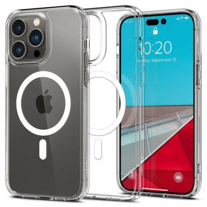 Spigen Ultra Hybrid MagSafe Case - хибриден кейс с висока степен на защита с MagSafe за iPhone 14 Pro Max (бял-прозрачен) 