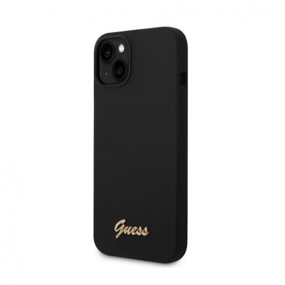 Guess Liquid Silicone Metal Logo Case - силиконов (TPU) калъф за iPhone 14 (черен) 