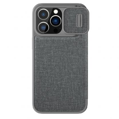 Nillkin Qin Book Pro Leather Flip Case - кожен калъф, тип портфейл за iPhone 14 Pro (сив)