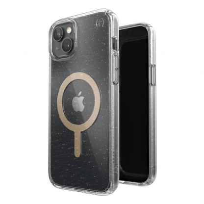 Speck Presidio Glitter Perfect Clear - удароустойчив хибриден кейс с Magsafe за iPhone 14 (прозрачен)