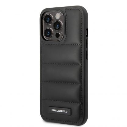 Karl Lagerfeld Quilted Puffy Metal Logo Case - дизайнерски кожен кейс за iPhone 14 Pro Max (черен)