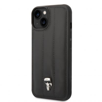 Karl Lagerfeld Quilted Puffy Ikonik Logo Case - дизайнерски кожен кейс за iPhone 14 Plus (черен)