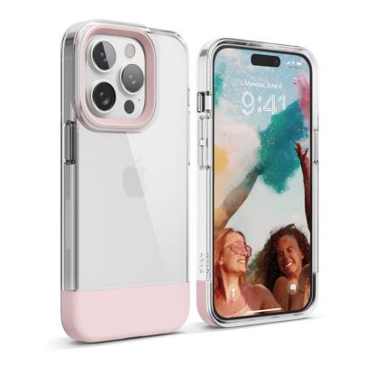Elago Glide Case - удароустойчив силиконов (TPU) калъф за iPhone 14 Pro Max (прозрачен-розов)