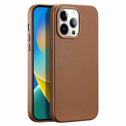 Dux Ducis Grit Faux Leather MagSafe Case - дизайнерски кожен кейс с MagSafe за iPhone 14 Pro Max (кафяв)