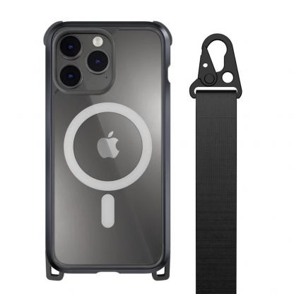 Mageasy Odyssey+ M Metal Black Case With Magsafe - удароустойчив хибриден кейс с Magsafe и връзка с карабинер за iPhone 14 Pro Max (черен) 