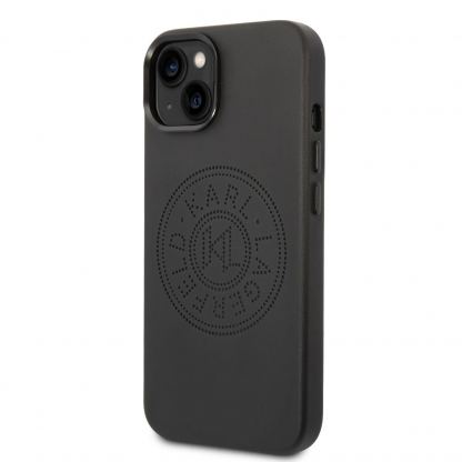 Karl Lagerfeld Leather Perforated Logo - дизайнерски кожен кейс за iPhone 14 Plus (черен)