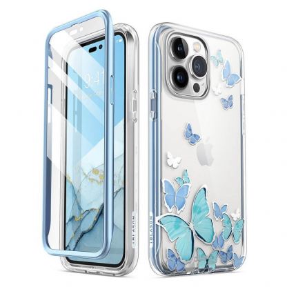 i-Blason Cosmo SupCase Protective Case - удароустойчив хибриден кейс с вграден протектор за дисплея за iPhone 14 Pro Max (син-прозрачен)