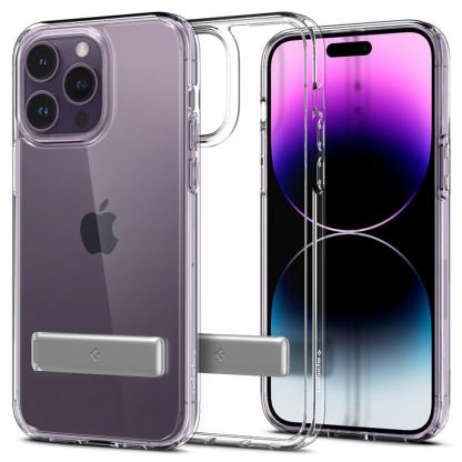 Spigen Ultra Hybrid S Case - хибриден кейс с висока степен на защита и вградена поставка за iPhone 14 Pro Max (прозрачен)