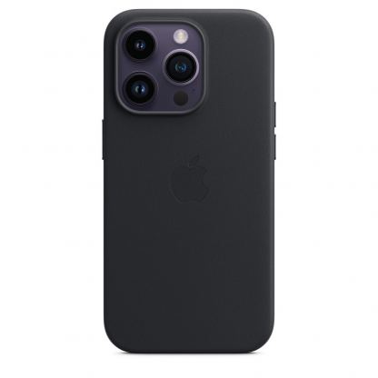 Apple iPhone Leather Case with MagSafe - оригинален кожен кейс (естествена кожа) с MagSafe за iPhone 14 Pro Max (черен)