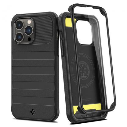 Spigen MagFit Geo Armor 360 Case - хибриден удароустойчив кейс с MagSafe и с вграден стъклен протектор за iPhone 14 Pro Max (черен)