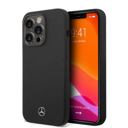 Mercedes-Benz Liquid Silicone Case - дизайнерски силиконов калъф за iPhone 14 Pro Max (черен)