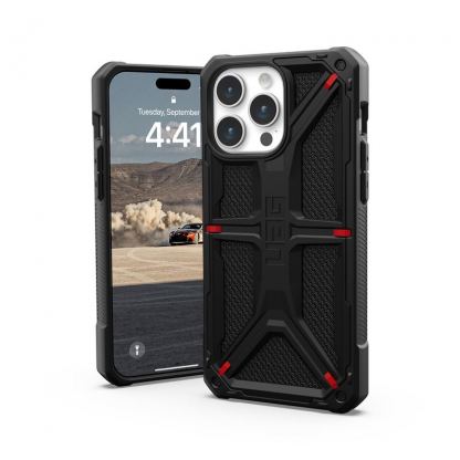 Urban Armor Gear Monarch Kevlar Case - удароустойчив хибриден кейс за iPhone 15 Pro Max (черен-кевлар)