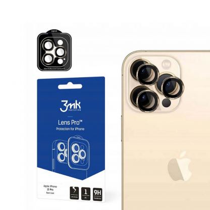 3MK Lens Pro Tempered Glass Lens Protector - предпазни стъклени лещи за камерата на iPhone 15 Pro Max (златист)