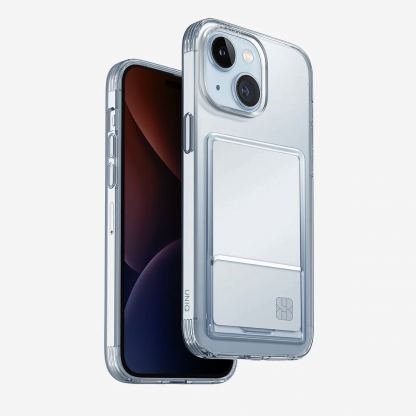 Uniq AirFender ID Flexible Case - удароустойчив силиконов (TPU) калъф с джоб за кредитна карта за iPhone 15 Pro Max (прозрачен)