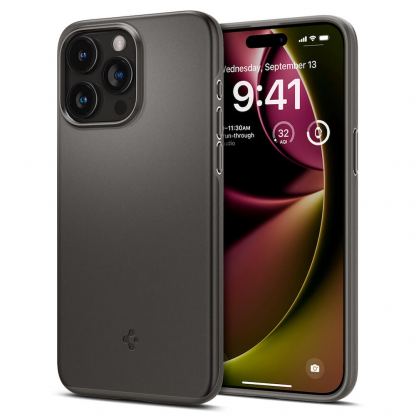 Spigen Thin Fit Case - качествен тънък матиран кейс за iPhone 15 Pro Max (тъмносив)