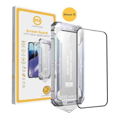 Mobile Origin Screen Guard Full Cover Tempered Glass - стъклено защитно покритие за дисплея на iPhone 15 (черен-прозрачен)