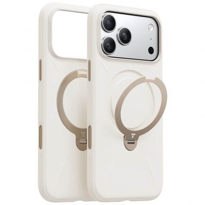 Силиконов (TPU) калъф с вградена поставка и MagSafe за iPhone 17 Pro Max - Torras QPRO Silicone Series (бял)