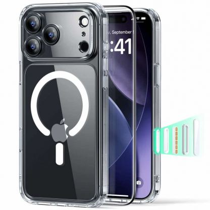 Хибриден удароустойчив кейс с MagSafe и стъклено защитно покритие за дисплея на iPhone 17 Pro Max - ESR Classic Hybrid HaloLock Protection Set (прозрачен)