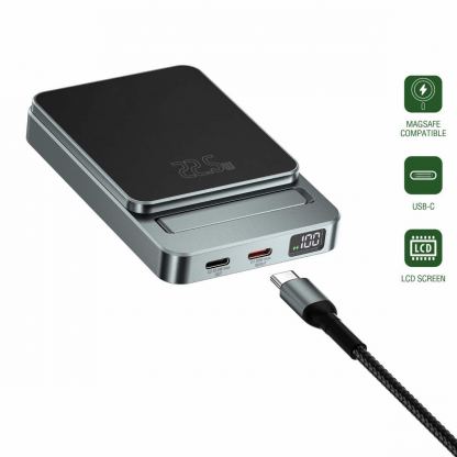 Преносима външна батерия с 2xUSB-C порта и безжично зареждане с MagSafe - 4smarts OneStyle MagSafe PowerBank 5000 mAh (черен)
