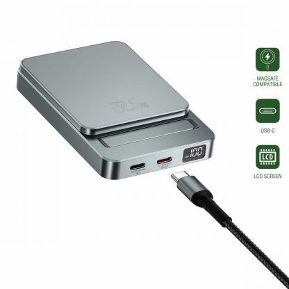 Преносима външна батерия с 2xUSB-C порта и безжично зареждане с MagSafe - 4smarts OneStyle MagSafe PowerBank 5000 mAh (сив)
