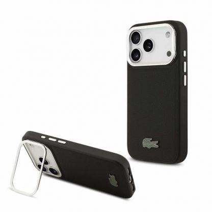 Дизайнерски кожен кейс с MagSafe за iPhone 17 Pro - Lacoste Iconic Petit Pique Camera Stand MagSafe Case (черен)