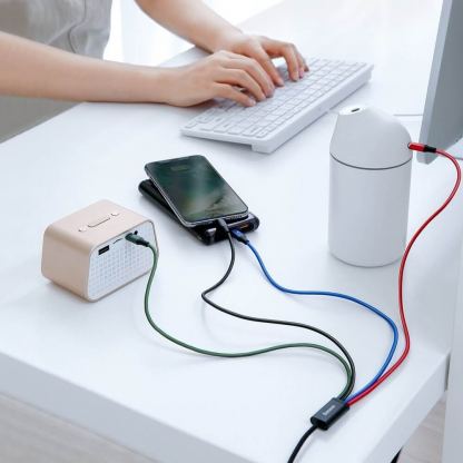 Универсален USB-A кабел с microUSB, 2xLightning и USB-C конектори (120 см) - Baseus Fast 4-in-1 Charging Data Cable (CA1T4-A01) (черен)