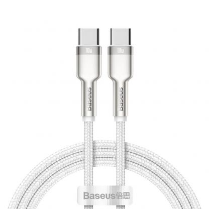 Здрав кабел с въжена оплетка за устройства с USB-C порт (100 см) - Baseus Cafule Metal Series USB-C to USB-C Cable 100W (CATJK-C02) (бял)
