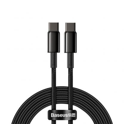 Здрав кабел с въжена оплетка за бързо зареждане за устройства с USB-C порт (200 см) - Baseus Tungsten Gold USB-C to USB-C Cable PD 2.0 100W (CATWJ-A01) (черен)