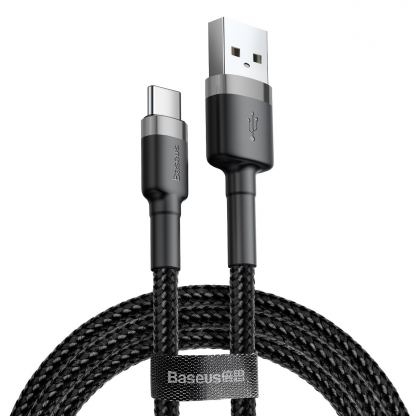 Кабел с въжена оплетка и бързо зареждане за устройства с USB-C порт (200 см) - Baseus Cafule USB-A to USB-C Cable 18W (CATKLF-CG1) (черен-сив)