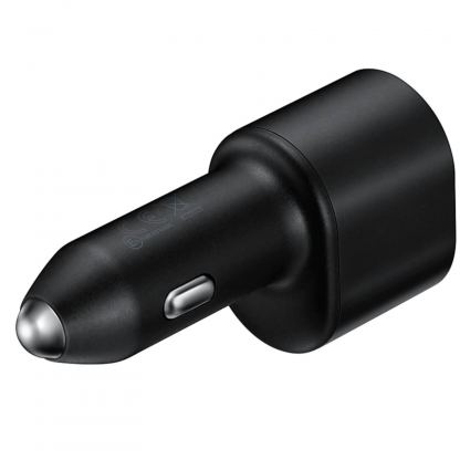 Оригинално зарядно за кола с USB-C и USB изходи за зареждане на мобилни устройства и USB-C кабел (черен) - Samsung Super Fast Dual Car Charger (45W+15W) (EP-L5300XBEGWW) (ритейл опаковка)