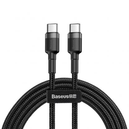 Кабел с въжена оплетка и бързо зареждане за устройства с USB-C порт (200 см) - Baseus Cafule USB-C to USB-C Cable PD 2.0 60W (CATKLF-HG1) (сив)