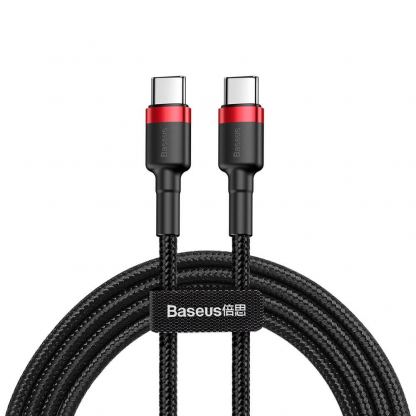 Кабел с въжена оплетка и бързо зареждане за устройства с USB-C порт (100 см) - Baseus Cafule USB-C to USB-C Cable PD 2.0 60W (CATKLF-G91) (черен-червен)