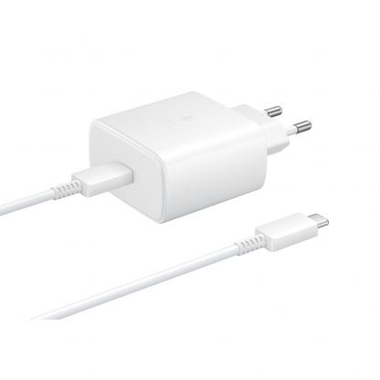 Захранване с технология за бързо зареждане и кабел с USB-C изход (бял) - Samsung PD 45W Wall Charger EP-TA845XWEGWW (ритейл опаковка)