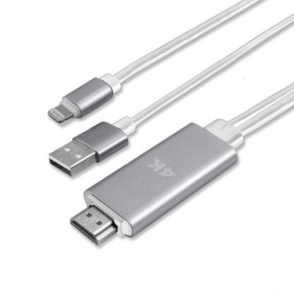 Кабел за свързване и зареждане от Lightning към HDMI за мобилни устройства с Lightning - 4smarts Lightning to HDMI Cable (Charging Function) (бял)