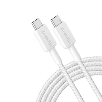 Кабел с въжена оплетка и бързо зареждане за устройства с USB-C порт (180 см) - Anker 322 USB-C to USB-C Cable 60W (бял)