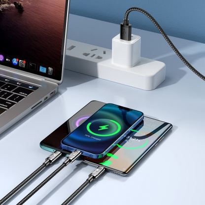 Универсален USB кабел с Lightning, microUSB и USB-C конектори (120 см) (черен)  - Joyroom 3-in-1 Charging Cable