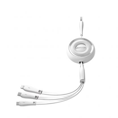 Универсален USB кабел с Lightning, microUSB и USB-C конектори (120 см) - Joyroom Colorful Series 3-in-1 Retractable USB Cable (бял)